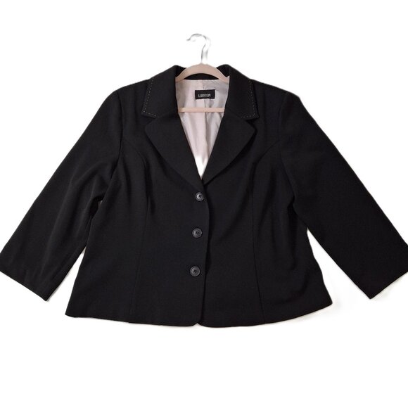 Vintage Size 16 Womens Black Cropped Blazer Lined Office Smart - Picture 1 of 7
